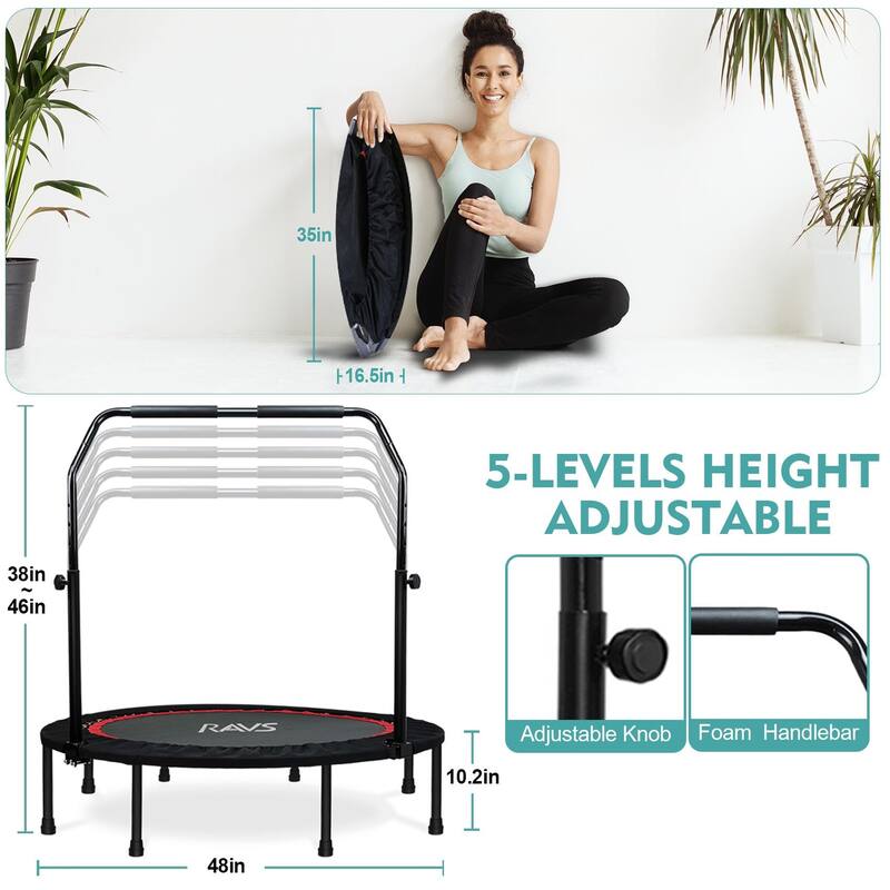 Mini Trampoline for Kids Adults 48" Foldable Fitness Rebounder Kids Trampoline with Adjustable